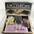 Vintage Lido Magnetic Travel 3 in 1 Game Set Chess Checkers Backgammon - 1983