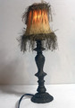Vintage Brass Candlestick Type Lamp with Fringy Lampshade