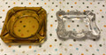 Vintage Mismatched Set of Mini Ash Trays Amber Square and Clear Rectangle 1970's