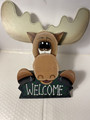 Whimsical Playful Moose Wood Welcome Wall Hanging Sign