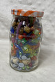 Smucker's Orange Marmalade Jar of Colorful Beads Goggly Eyes Pipe Cleaners etc..