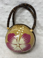 Aloha Hawaii Coconut Purse with Hand Painted Pink and White Hibiscus