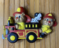 Vintage Homco Fire Engine Teddy Bear Firemen Dalmatian Dog Wall Decor - 1990