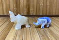 Vintage Miniature Elephant Figurines Onyx and Blue & White Porcelain - 1970's