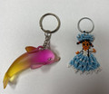 Vintage Pink & Orange Dolphin Blue White Seed Bead Doll KeyChains  - 1980's