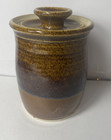 Signed Stoneware Jar with Lid Mustard Jar Spice Jar  3 1/4 inches in diameter