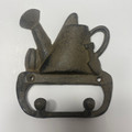 Vintage Cast Iron Metal Watering Can 2 Hook Wall Hanging - 1980's