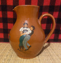 Vintage Handmade Red Clay Pitcher with Mediterranean Dancers, Accordian Player