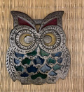 Vintage Cast Iron Owl Stained Glass Trivet - 1970's