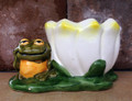 Vintage Planter with Frog Lily Flower Glazed Ceramic