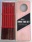 Vintage Set of 6 RoseWood Handles Stainless Steel Fondue Forks