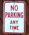 Vintage Heavy Metal Embossed Red and White NO PARKING ANY TIME Sign