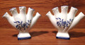Vintage White and Blue Floral Japanese Finger Vase Set of 2  - 1970's