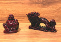 Vintage Miniature Red Resin Sitting Buddah and Dragon Figurines