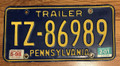 Blue Pennsylvania Trailer License Plate Raised Yellow Letters - 2001
