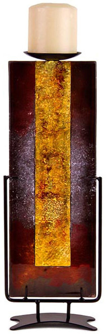 14 inch gold pillar contemporary metallic fused art glass candle holder