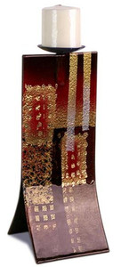 14in Brown, Red and Black Candle Holder with metallic gold accents 20479