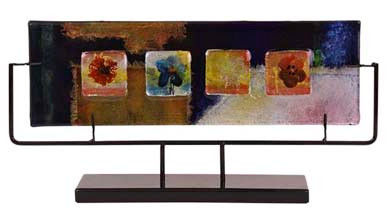 18" x 9" Rectangular Fused Art Glass featuring four flowers