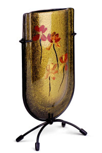 Glass Bud Vase with Red Gold Flowers