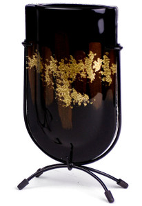 Glass Bud Vase with brown, black, and gold colors