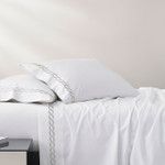 Kassatex Catena Embroidered Percale Sheet Set - Silver