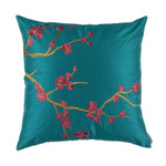 Lili Alessandra Ming Square Pillow - Peacock Venetian Silk / Gold Embroidery