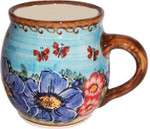 Boleslawiec Polish Pottery UNIKAT 16oz Bubble Coffee Mug - Blue Sky Meadow