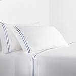 HiEend Accents 350TC Stripe Embroidery Sheet Set - White/Navy