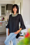 Crown Linen Bella Bell Sleeve Top - Black