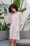 Yala Rita Boatneck A-Line Bamboo Dress with Pocket - Camel Newport Stripe