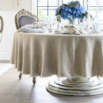 Crown Linen 90" Round Provence Tablecloth - Natural