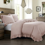 HiEnd Accents Lily Washed Linen Ruffled Duvet Cover - Blush