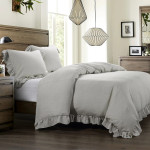HiEnd Accents Lily Washed Linen Ruffled Duvet Cover - Light Gray