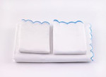 TL at Home Emma Sheet Set - White Percale Base Sheet/Swedish Blue Embroidery