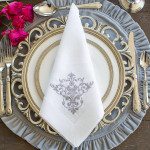 Arte Italica Victorian Large Napkin Set  - White Line / Grey embroidery