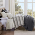 HiEnd Accents 100% French Flax Linen Variegated Stripe Duvet Cover Set - Charcoal