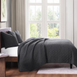 Indigo Hill Cotton Comfort Quilt Set - Charcoal