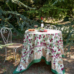 French Tablecloth Squirrel  & Pinecone - Red & Brown