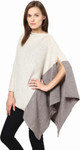 Darzzi Merino Wool Color Block Poncho -  Beige / Oatmeal