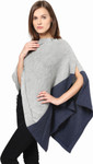 Darzzi Merino Wool Color Block Poncho -  Lt Grey / Blue