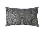 Lili Alessandra Mozart Large Rectangle Pillow - Platinum Velvet/Silver Print/Gunmetal Beads