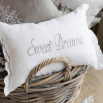 Crown Linen "Sweet Dreams" Embroidered Decorative Pillow - White/Ruffle