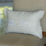Crown Linen "Mr. & Mrs." Embroidered Decorative Pillow - Flax/Ruffle