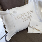 Crown Linen "I Love You More" Embroidered Decorative Pillow - White/Ruffle