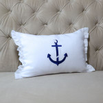 Crown Linen "Anchor" Embroidered Decorative Pillow - White/Ruffle