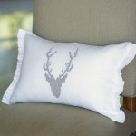 Crown Linen "Stag" Embroidered Decorative Pillow - White/Ruffle