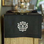 Crown Linen Black Table Runner with Damask