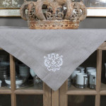 Crown Linen Taupe Table Topper with "Damask" Embroidery