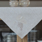 Crown Linen Taupe Table Topper with "Pinecone" Embroidery