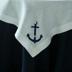 Crown Linen White Table Topper with "Anchor" Embroidery